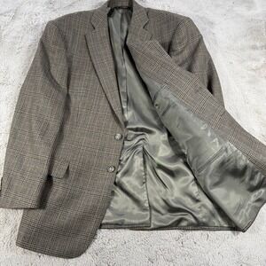 Botany 100 Lambswool Blazer Men 42 Short Brown Plaid TwoButton Sport Coat Jacket